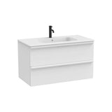 Meuble Suspendu 2 Tiroirs Avec Lavabo en Porcelaine Blanc Mat Forme Douce Dimensions X 56 Cm 101x51 cm Roca