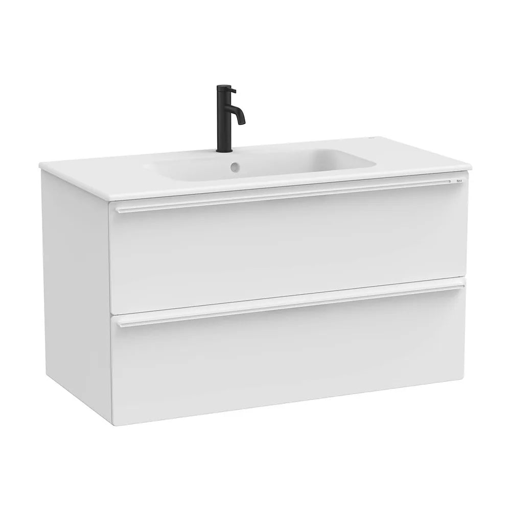 Mueble base suspendido con dos cajones y lavabo porcelana blanco mate 101x51x56 cm Roca - Vista 2