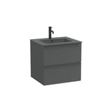 Meuble Bas Suspendu 2 Tiroirs Avec Lavabo en Porcelaine X 56 Cm Finition Onyx Design 61x51 cm Roca