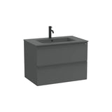 Meuble Bas Suspendu X 56 Cm Laqué Onyx Lavabo en Porcelaine Forme Soft Deux Tiroirs 81x51 cm Roca