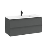 Meuble Bas Suspendu À Deux Tiroirs Avec Lavabo en Porcelaine Blanc Mat À Bords Arrondis X 58 Cm 121x51 cm Roca