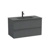 Meuble Suspendu Deux Tiroirs Avec Lavabo en Porcelaine X 56 Cm Finition Onyx 101x51 cm Roca
