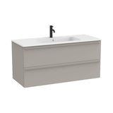 Meuble Bas Suspendu X 56 Cm Avec Lavabo Porcelaine Blanc Mat Deux Tiroirs Finition Gris Sable Design Volia 121x51 cm Roca