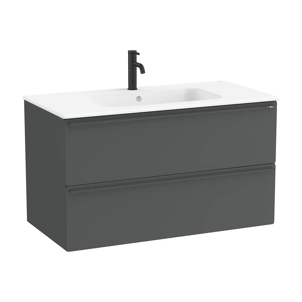 Mueble base suspendido con dos cajones y lavabo porcelana blanco mate 101x51x56 cm Roca - Vista 2
