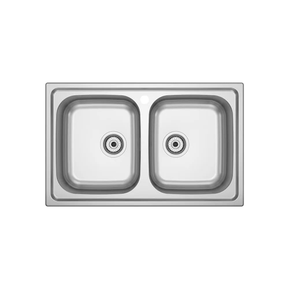 Fregadero de acero inoxidable 2 cubetas con orificio para grifería sobre encimera Roca - Vista 1