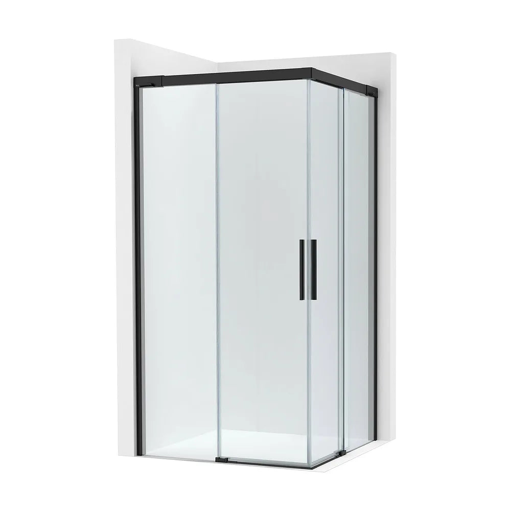 Lateral ducha 1 hoja corredera 1 fija cristal transparente perfil negro mate 85x200 cm Roca - Vista 2