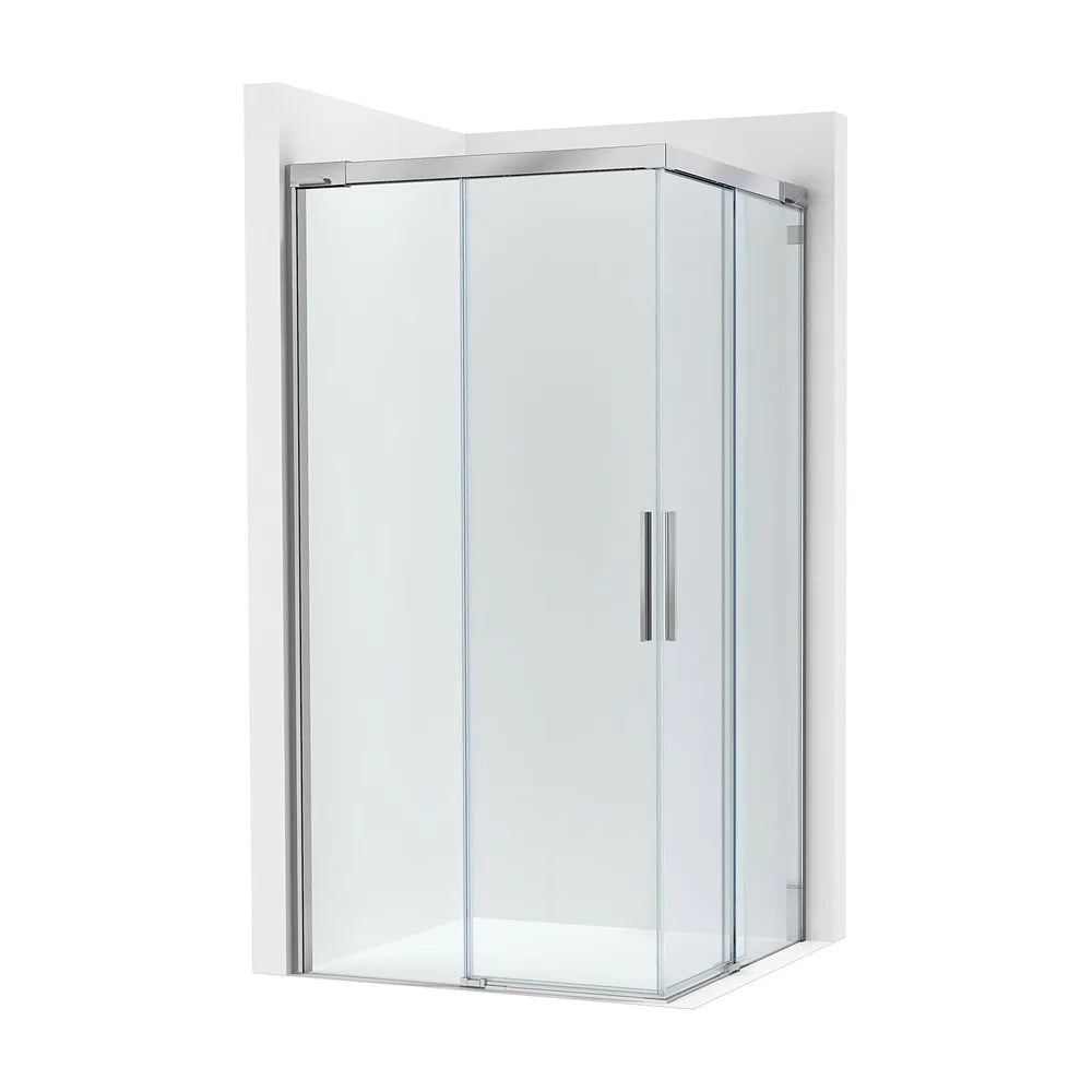 Lateral ducha 1 hoja corredera 1 fija cristal transparente perfil plata brillo 85x200 cm Roca - Vista 2