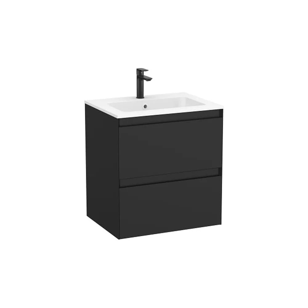 Mueble base suspendido con dos cajones y lavabo de porcelana blanco 61x46x65 cm Roca - Vista 1