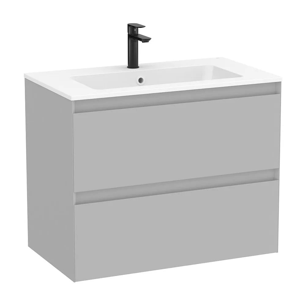 Mueble base suspendido con dos cajones y lavabo de porcelana blanco 81x46x65 cm Roca - Vista 2