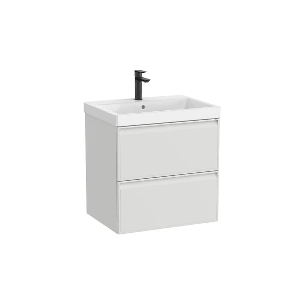 Mueble base suspendido con dos cajones y lavabo cuadrado de Fineceramic gris piedra 60x46x62 cm Roca - Vista 1