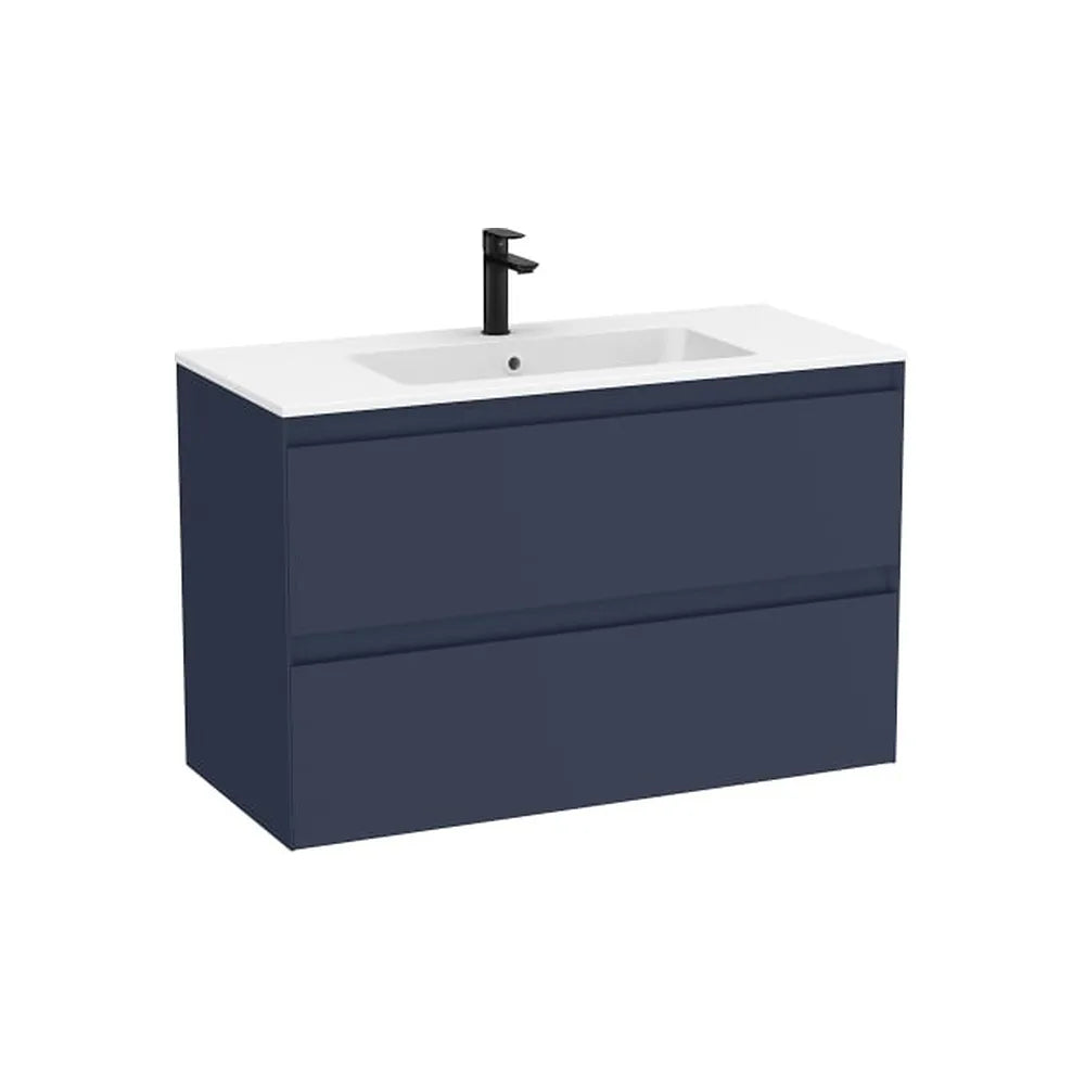 Mueble base suspendido con dos cajones y lavabo de porcelana blanco 101x46x65 cm Roca - Vista 1