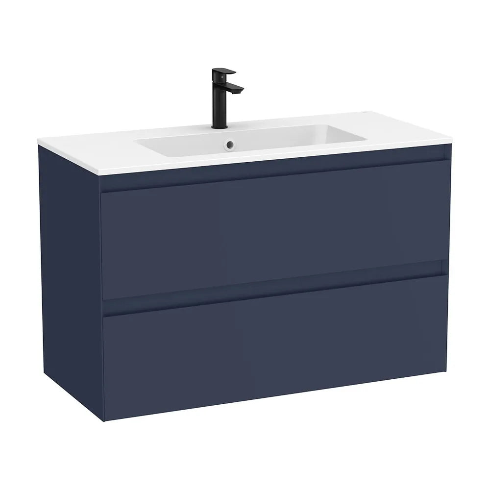 Mueble base suspendido con dos cajones y lavabo de porcelana blanco 101x46x65 cm Roca - Vista 2