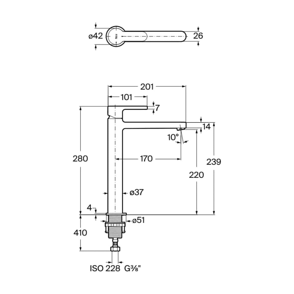 Grifería monomando para lavabo caño alto cuerpo liso cromado Cold Start Roca - Vista 2