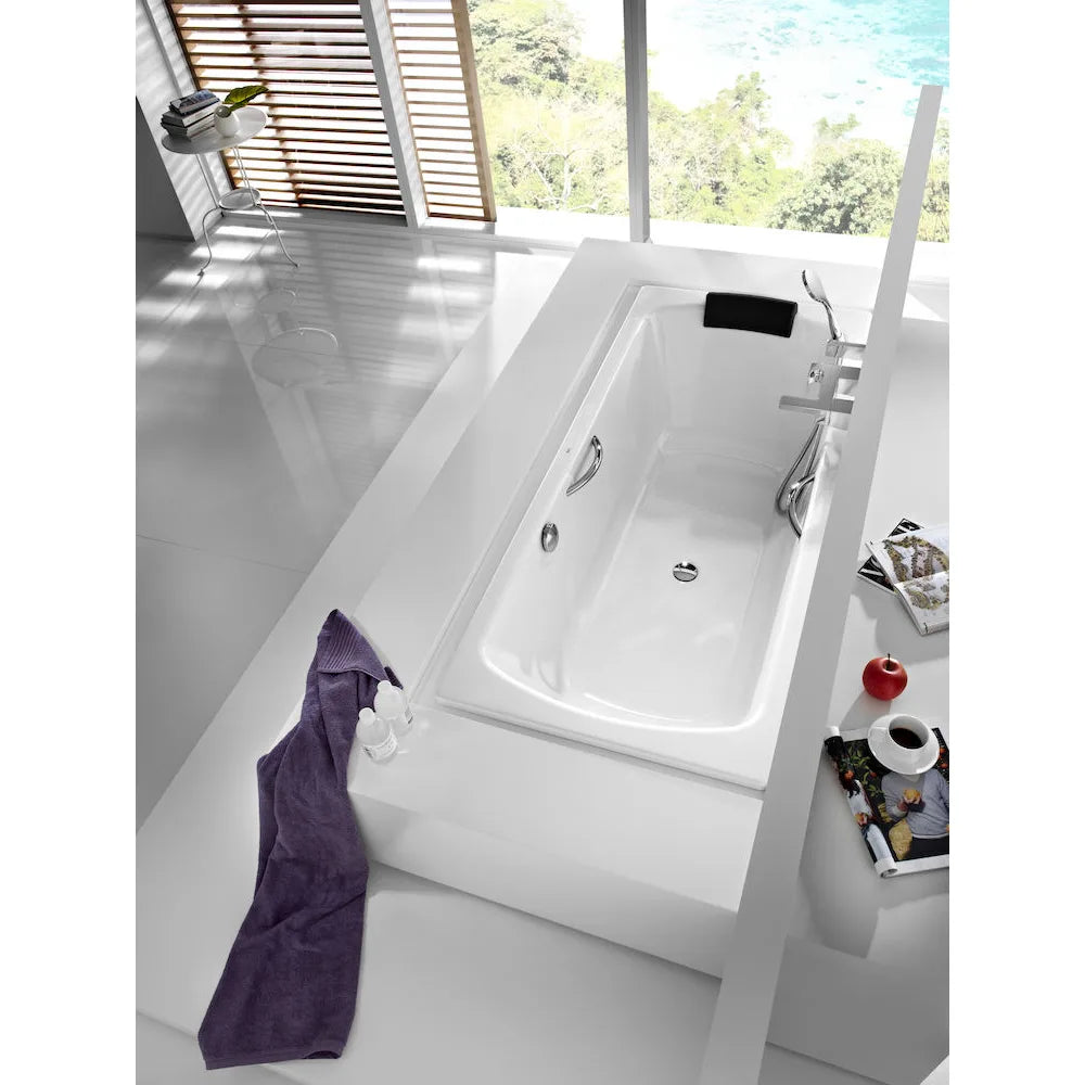 Bañera rectangular con dos apoyacabezas fabricada en acero de color blanco Lun Roca - Vista 4