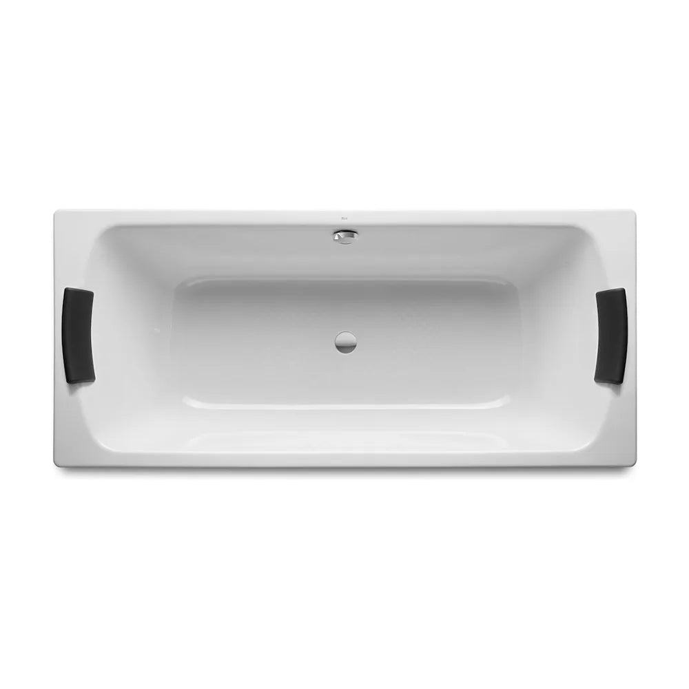 Bañera rectangular con dos apoyacabezas fabricada en acero de color blanco Lun Roca - Vista 1