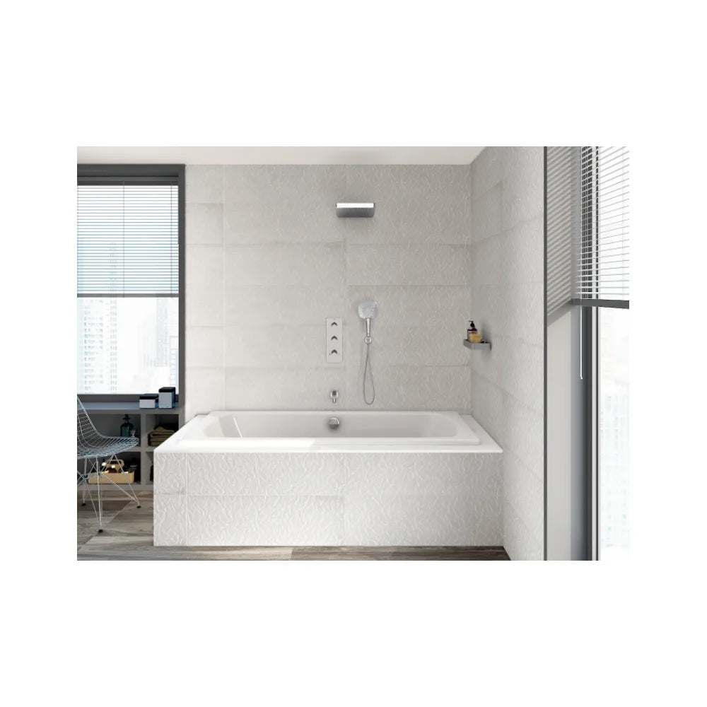 Bañera rectangular con dos apoyacabezas fabricada en acero de color blanco Lun Roca - Vista 2