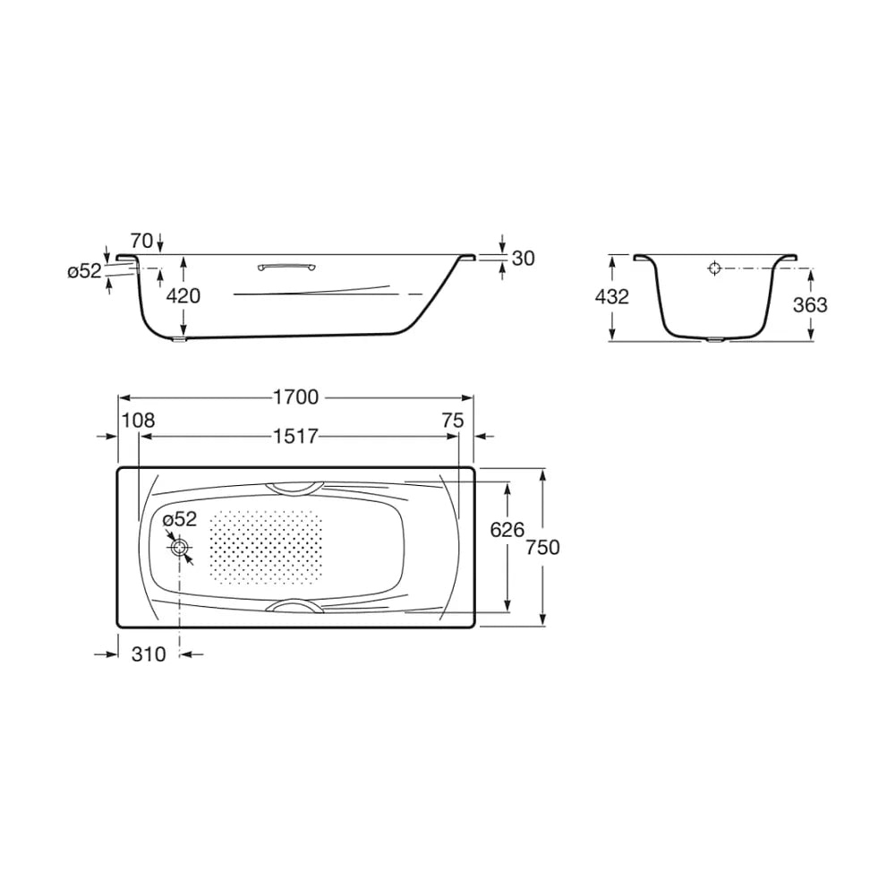 Bañera de forma rectangular con dos asas fabricada en acero de color blanco Swing ROCA - Vista 6