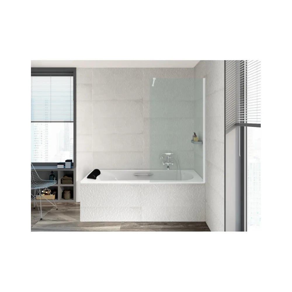 Bañera rectangular con dos asas y reposacabezas de 180 cm fabricada en acrílico de color blanco Becool Roca - Vista 6