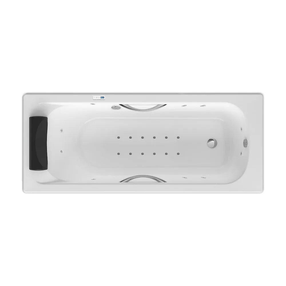 Bañera rectangular con reposacabezas y dos asas de 170 cm fabricada en acrílico de color blanco Becool Roca - Vista 3