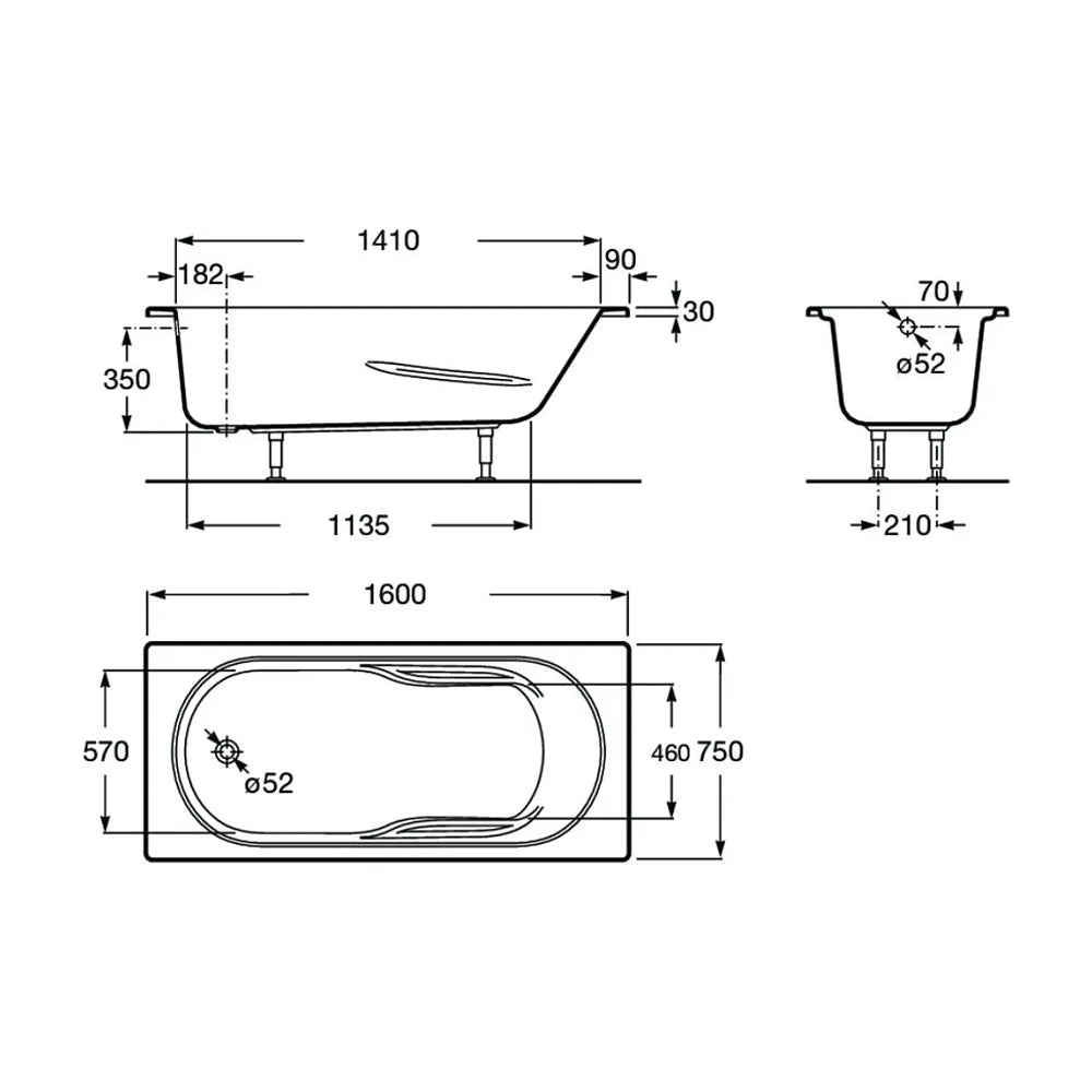 Pack de bañeras de forma rectangular de 160 cm fabricado en acrílico de color blanco Genova ROCA - Vista 5
