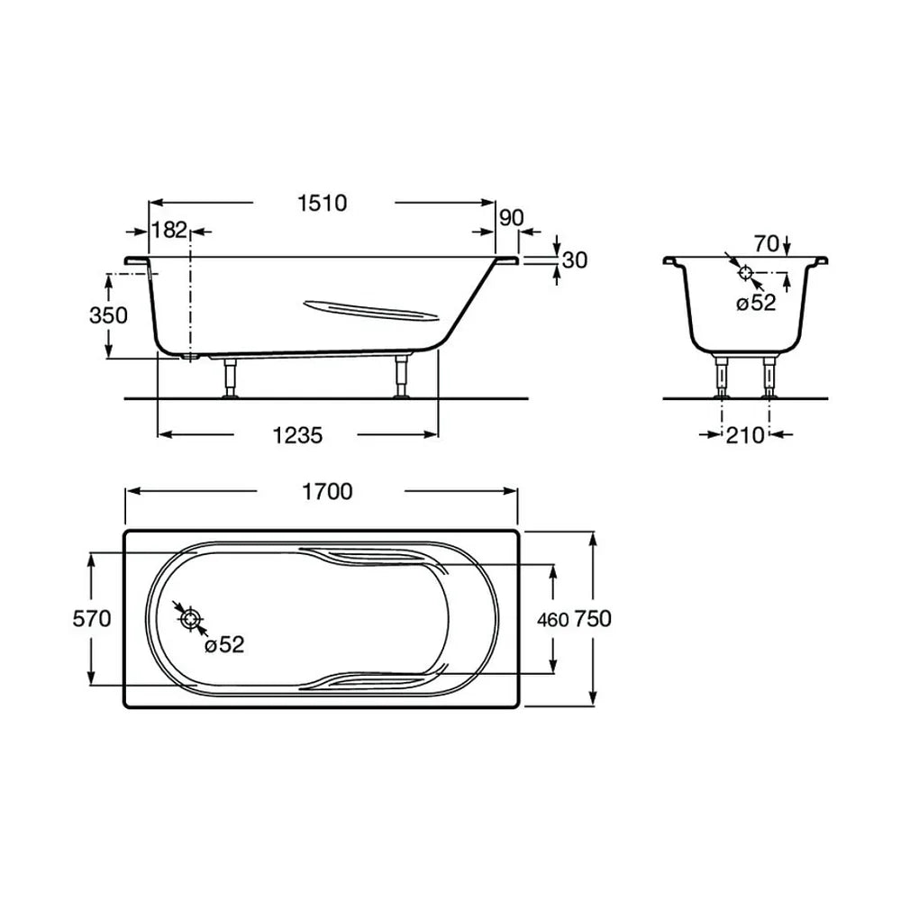Pack de bañeras de forma rectangular de 170 cm fabricado en acrílico de color blanco Genova Roca - Vista 5