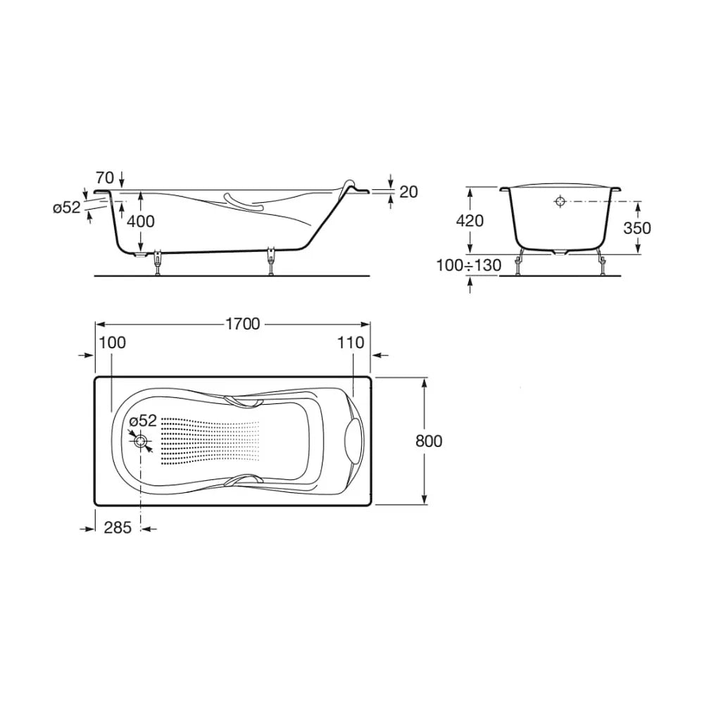 Bañera rectangular de 170 cm fabricada en hierro fundido de color blanco Haiti Roca - Vista 7