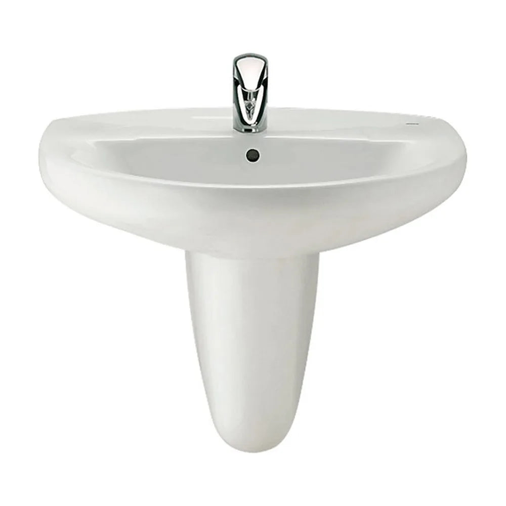 Lavabo con semipedestal de 52 cm fabricado en porcelana de color blanco Victoria Roca - Vista 1