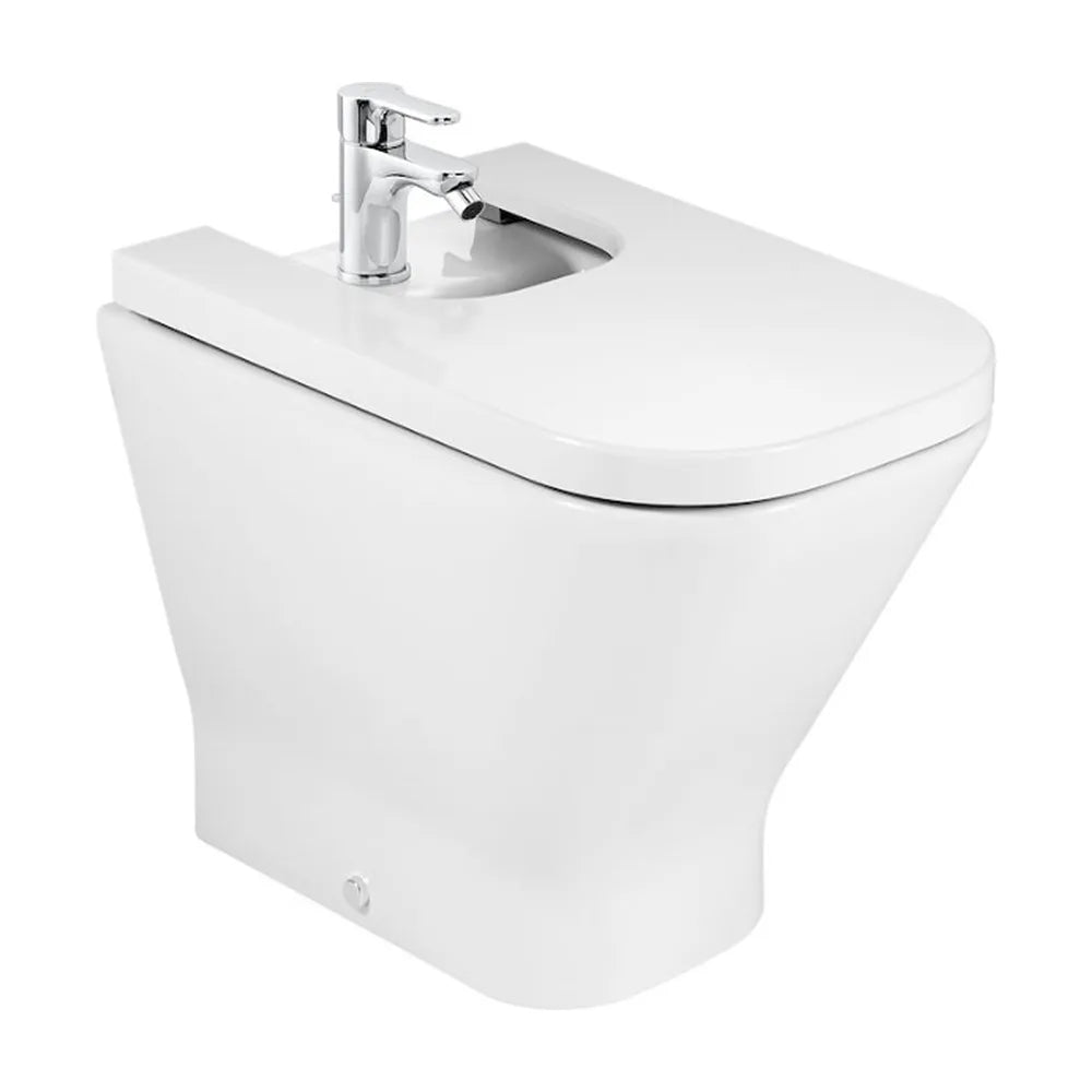 Bidet Compacto y Adosado a Pared Agujero para Grifería de Porcelana Blanca Square The Gap 35 cm Roca - Vista 2
