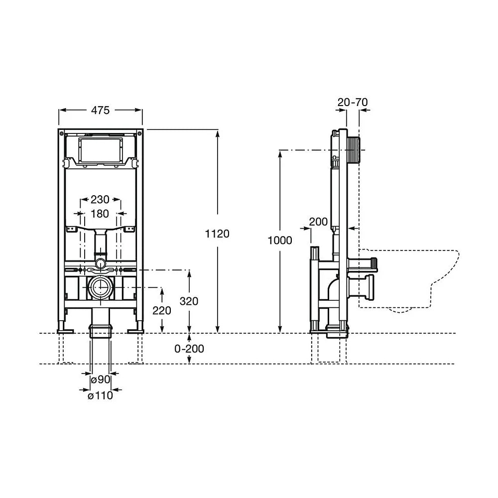 Bastidor para Inodoro Suspendido con Cisterna de Doble Descarga Wc Freestanding One Duplo Roca - Vista 4