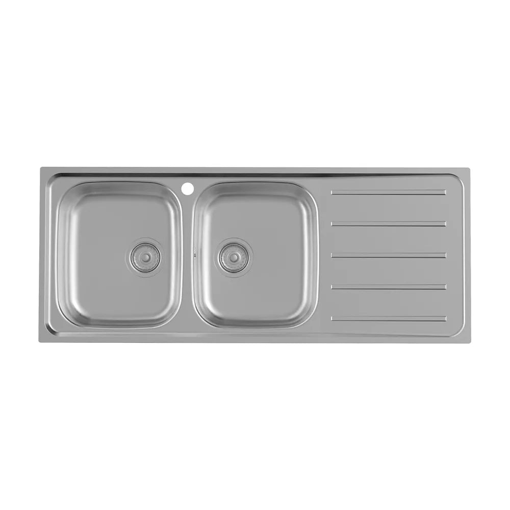 Fregadero de doble cubeta con escurridor a la derecha de 120 cm fabricado en acero inoxidable Victoria Roca - Vista 1
