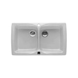 86 cm double-bowl kitchen sink made of vitreous china with a white Beverly finish by Roca