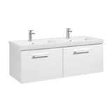Móvel Com Lavatório Com Cuba Dupla para Casa de Banho de Cor Branco Brilhante Unik Prisma 120 cm Roca