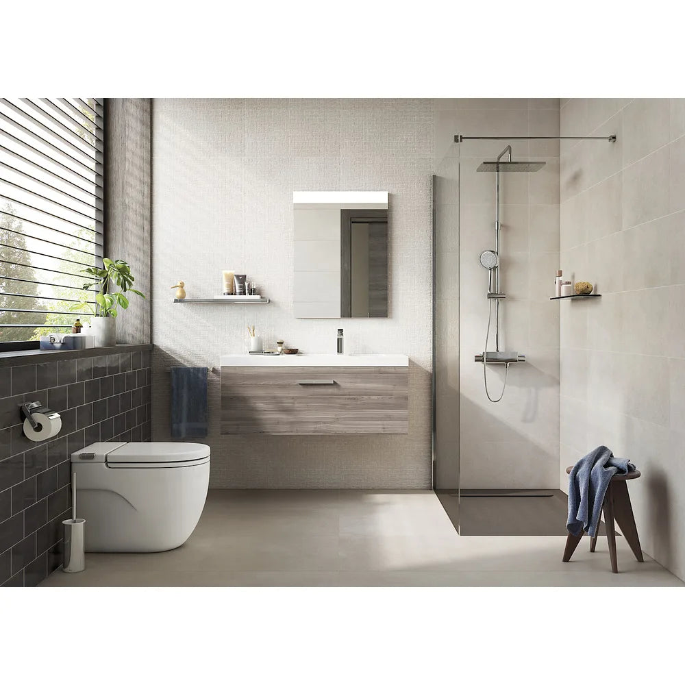Mueble de Baño Suspendido 110 cm con Lavabo y 2 Cajones Blanco y Fresno Unik Prisma Roca - Vista 2