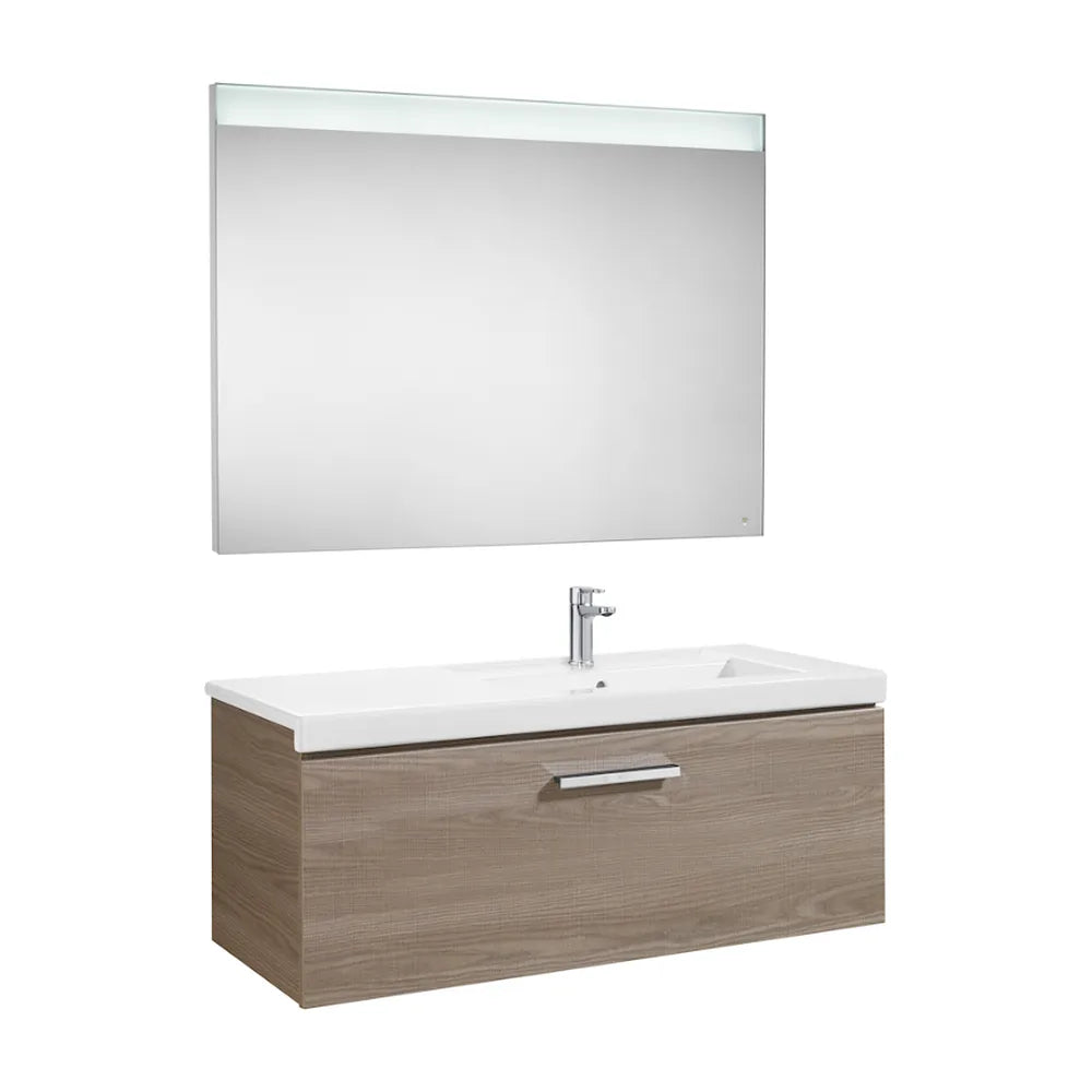 Mueble de Baño Suspendido 110 cm con Lavabo y 2 Cajones Blanco y Fresno Unik Prisma Roca - Vista 1