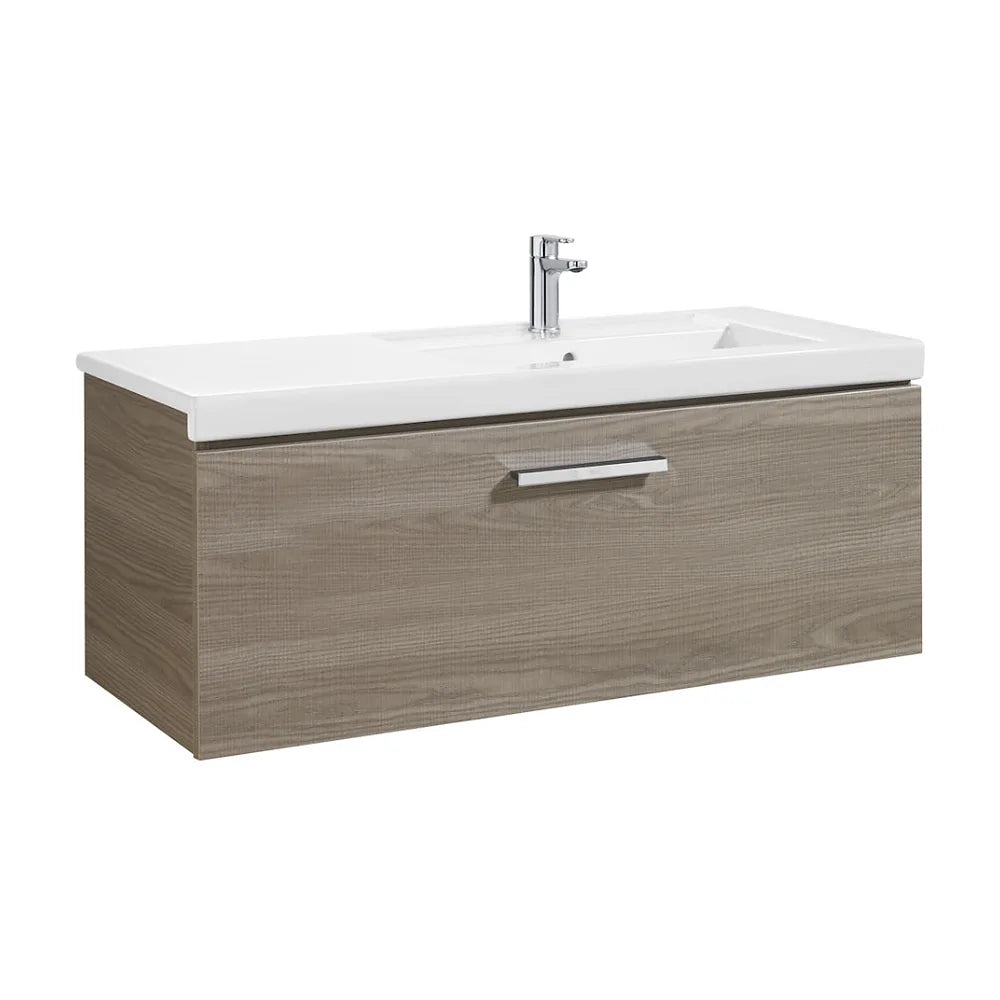 Mueble de Baño Suspendido 110 cm con Lavabo y 2 Cajones Blanco y Fresno Unik Prisma Roca - Vista 1