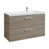 Wall-Hung Bathroom Vanity Unit 110 cm with Basin and 2 Drawers Gloss White and Ash Unik Prisma Roca