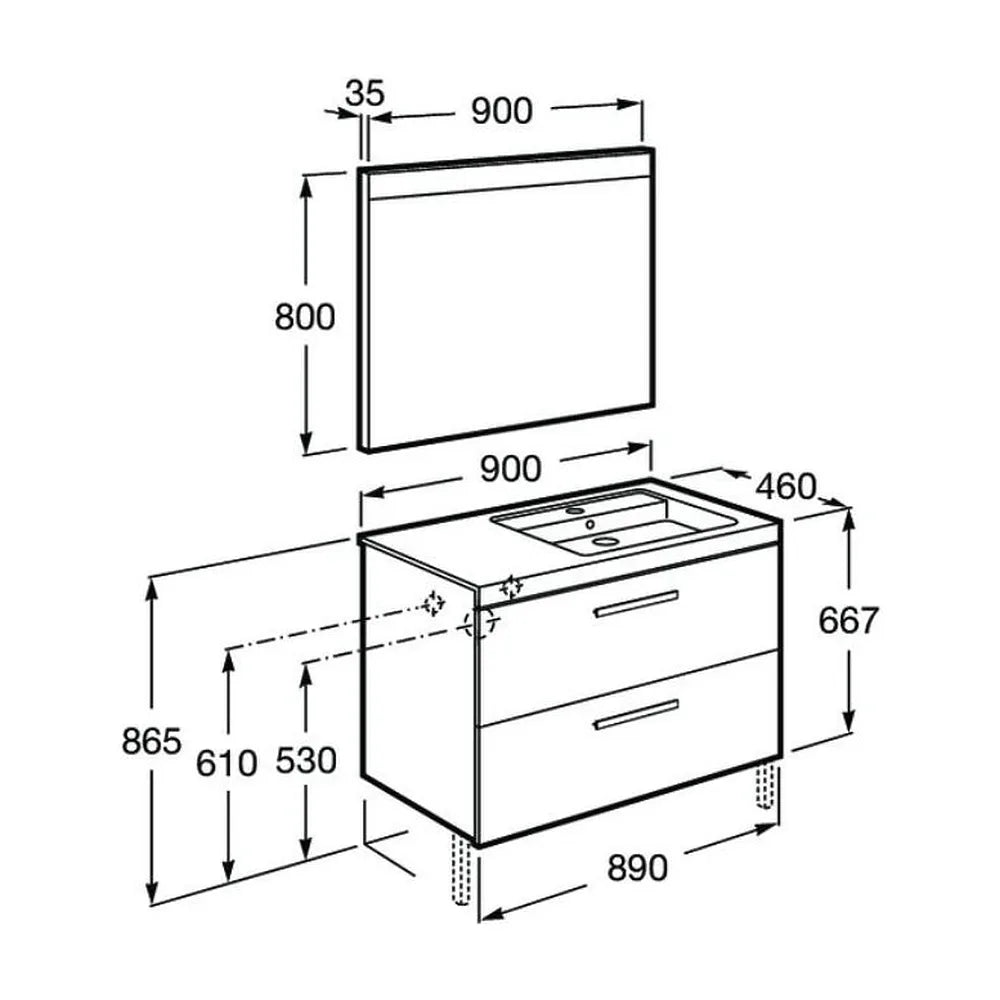 Pack mueble de baño de 90 cm con dos cajones y patas opcionales fresno Prisma Roca - Vista 12