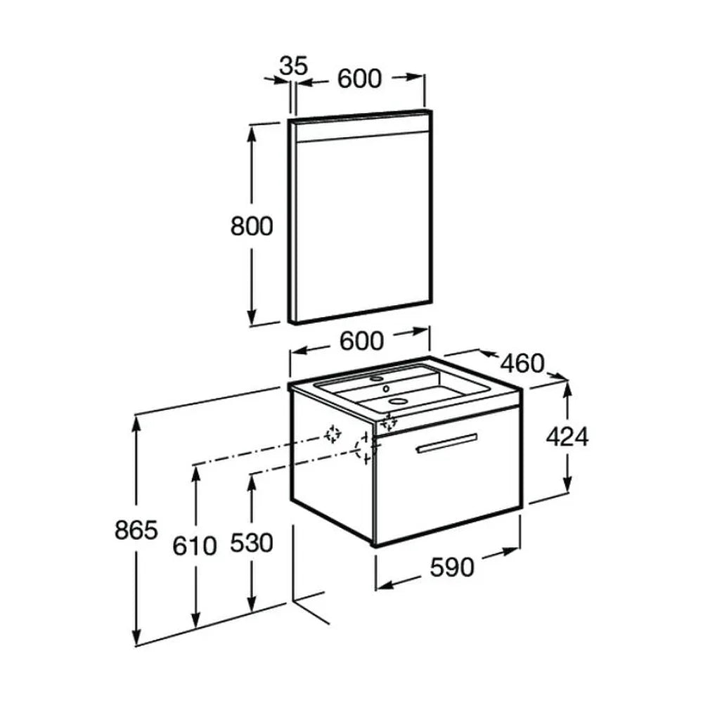 Conjunto de Baño para Instalación Suspendida de 60 cm Colección Prisma Blanco Brillo Roca - Vista 9