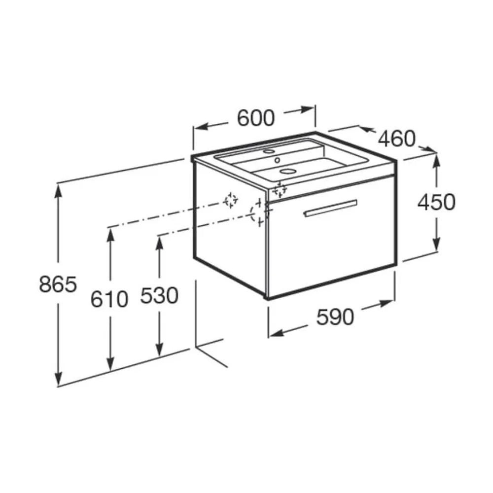 Mueble de un cajón con lavabo para instalación suspendida de 60 cm de color fresno Prisma Roca - Vista 9