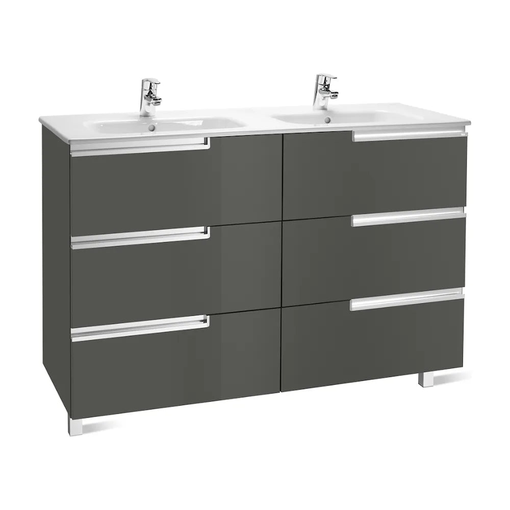 Mueble de baño con lavabo doble de porcelana de 120 cm color gris antracita Unik Family Victoria-N Roca - Vista 1