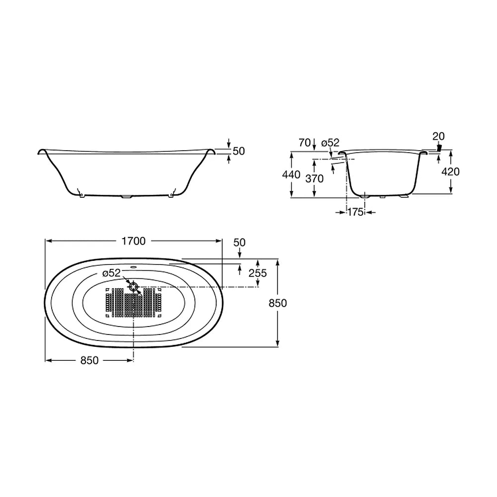 Bañera ovalada de 170 cm fabricada en hierro fundido con acabado en blanco Newcast Roca - Vista 9