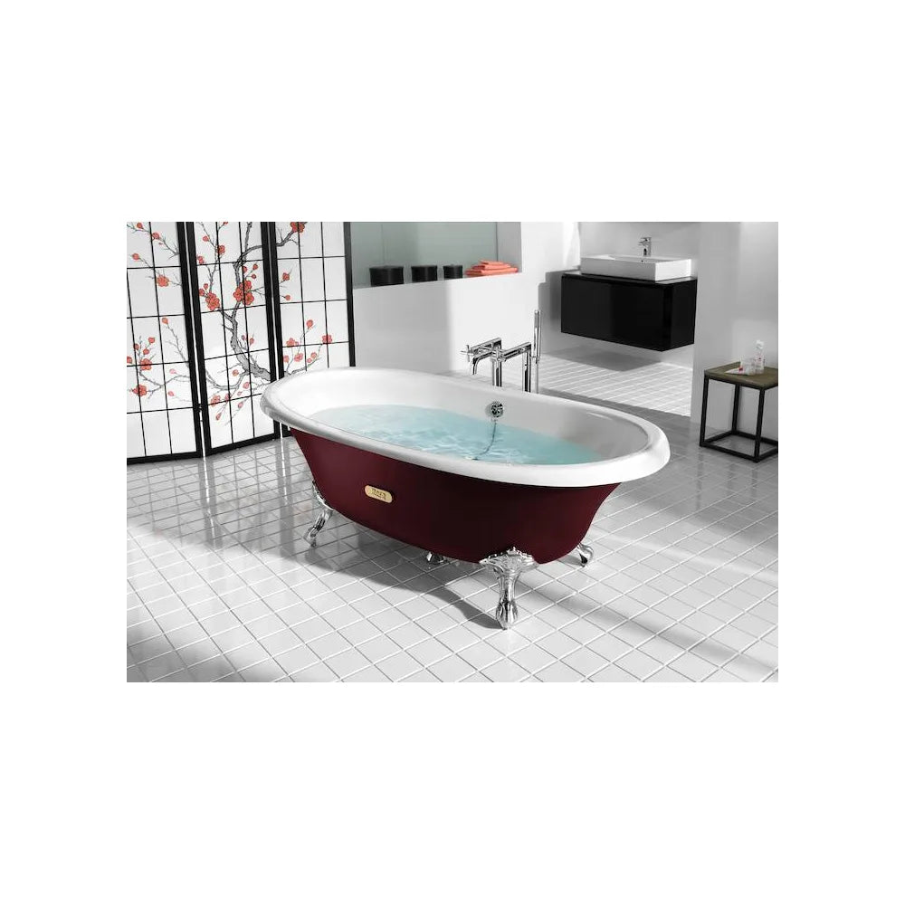 Bañera ovalada de 170 cm fabricada en hierro fundido de color burdeos Newcast Roca - Vista 3