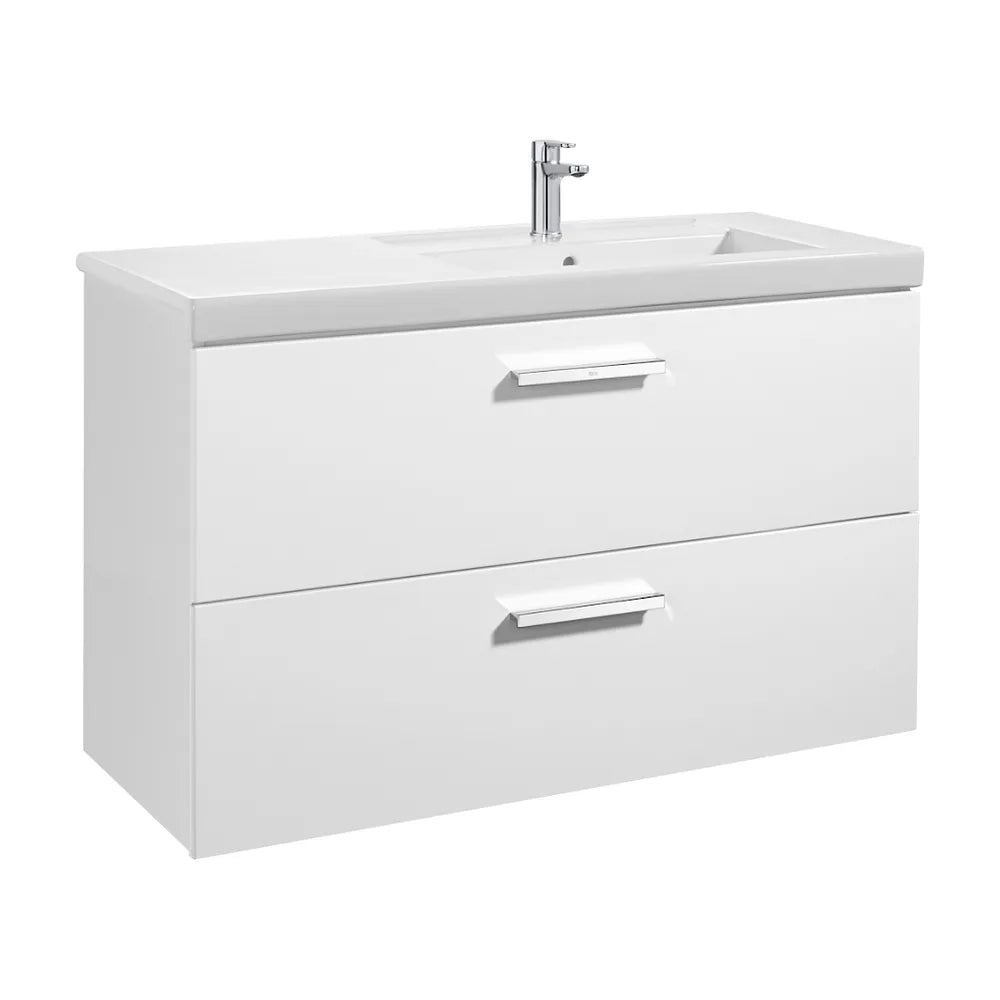 Mueble de baño con lavabo derecho y 2 cajones de 110 cm de ancho color blanco brillo Unik Prisma Roca - Vista 1