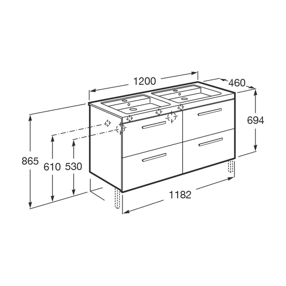 Mueble de Baño con Lavabo Doble y 4 Cajones Unik de 120 cm Colección Prisma Blanco Brillo Roca - Vista 11