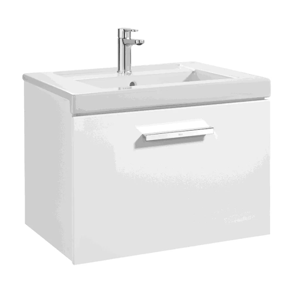 Mueble de baño con lavabo y un cajón de 60 cm de ancho color blanco brillo Unik Prisma Roca - Vista 1