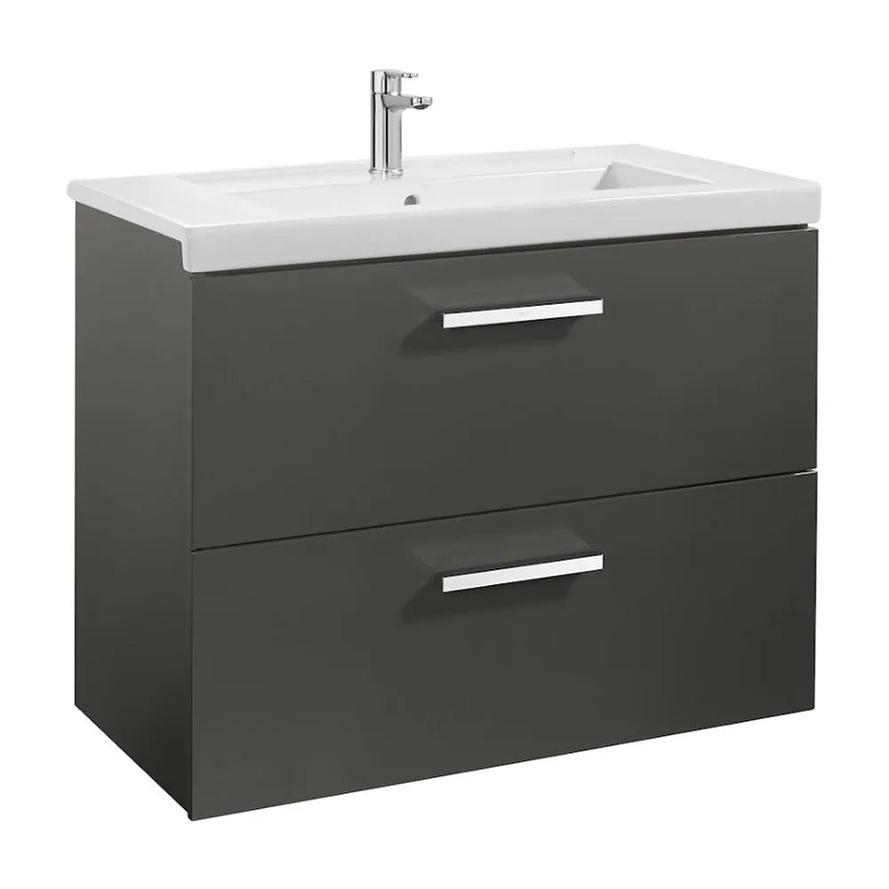 Mueble de baño con lavabo y 2 cajones de 80 cm de ancho color gris antracita Unik Prisma Roca - Vista 1