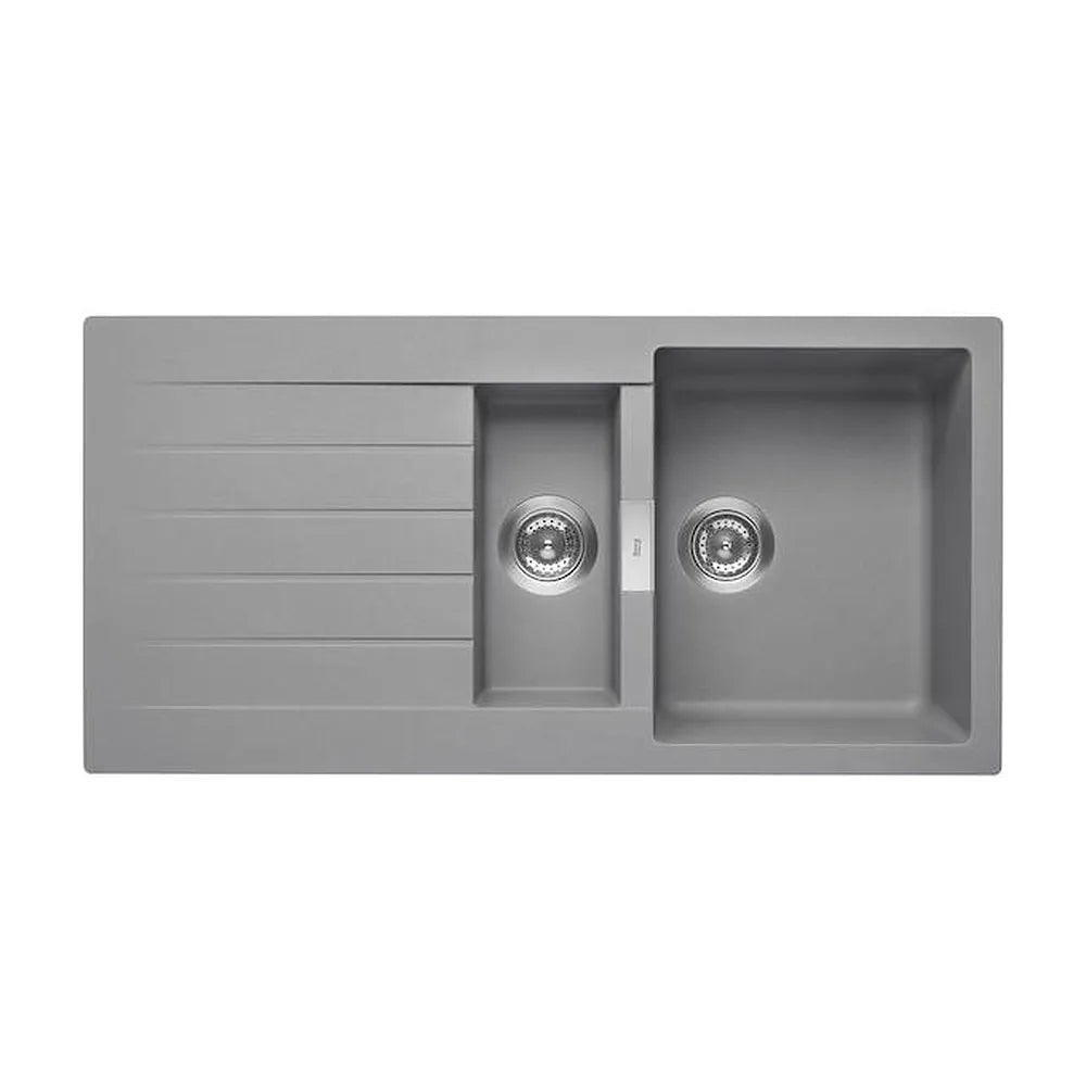 Fregadero con escurridor para instalación sobre encimera fabricado en quarzex de color gris Oslo Roca - Vista 1