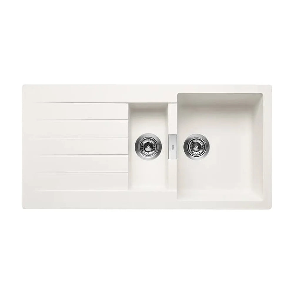 Fregadero con escurridor para instalación sobre encimera fabricado en quarzex de color blanco Oslo Roca - Vista 1