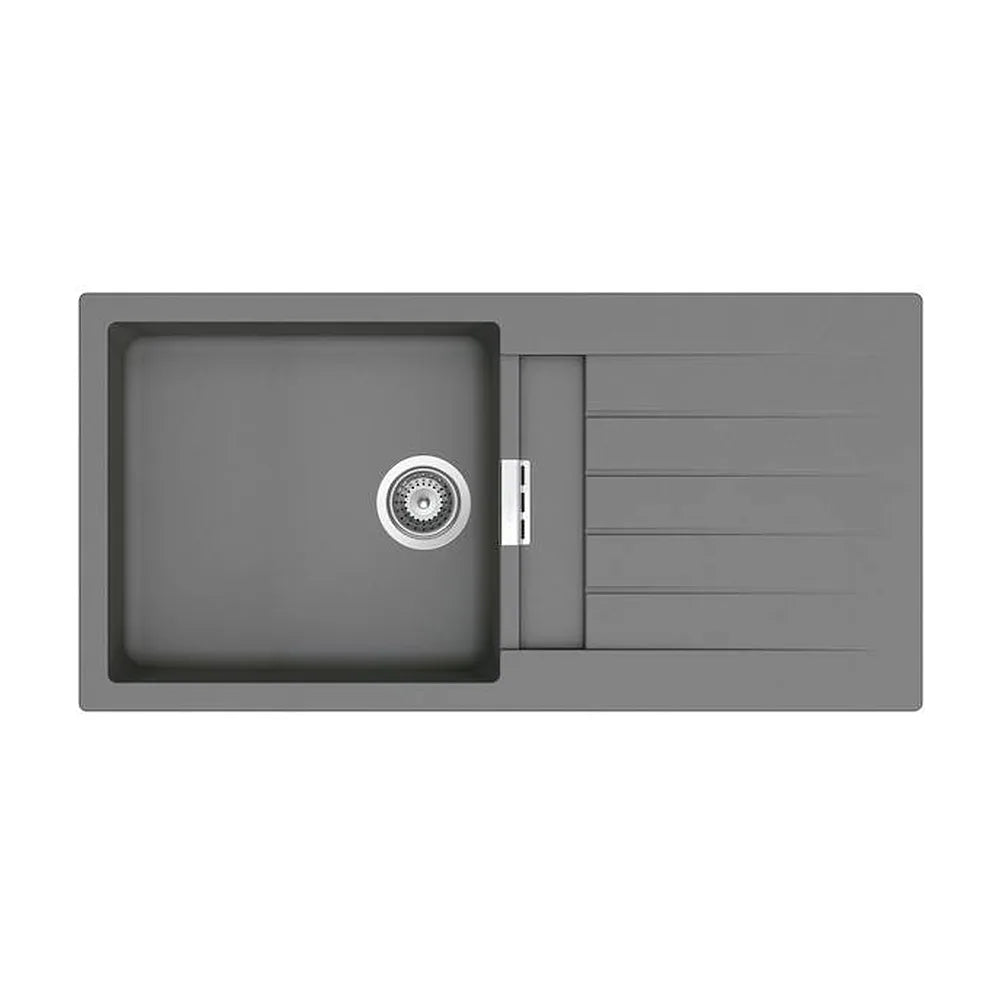 Fregadero de una cubeta con escurridor de 100 cm fabricado en quarzex de color gris Oslo Roca - Vista 1