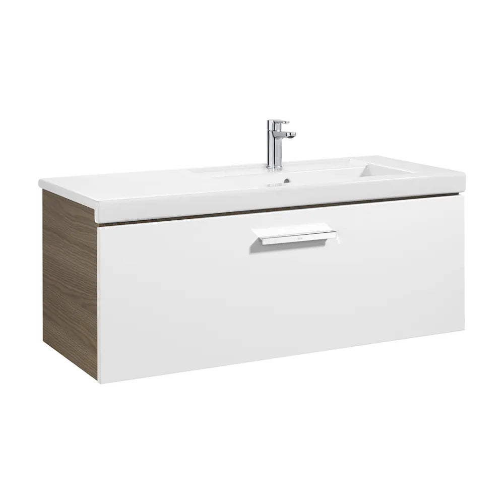 Mueble de Baño Suspendido 110 cm con Lavabo y 2 Cajones Blanco y Fresno Unik Prisma Roca - Vista 1